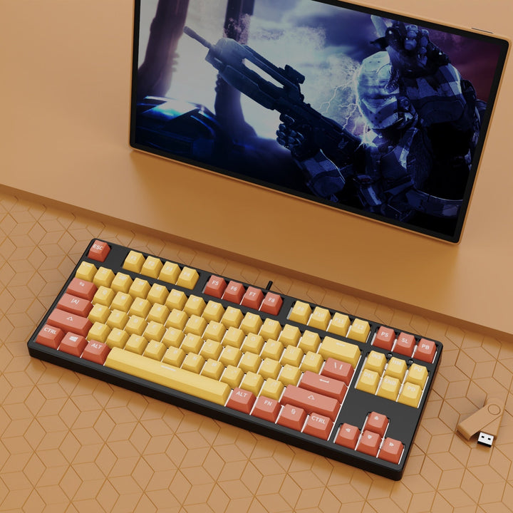 Discover the Ultimate Gaming Experience with the 87 Key Wired Game Hot Plug Two Colors Mechanical Keyboard
